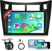 4+64G Android Car Stereo Radio for Toyota Yaris 2006-2011 with Wireless Carplay Android Auto, 9’’ Touch Screen Head Unit with Bluetooth GPS Navigation Mirror Link WiFi FM/RDS DSP Backup Camera SWC