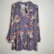 Torrid size 2X Fit And Flare Rayon Slub Button Front Top Purple Floral Bloomcore