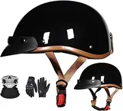 Open Face Motorbike Helmet with Visor, Vintage Half Motorcycle Helmet, German Style Helmet, Lightweight Helmet for Motorcycle Cruiser Scooter, DOT/ECE Approved