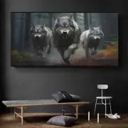 Three Wolf Running Howl Wildlife Canvas Paintings Prints Wall Art Picture