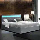 Gas Lift LED Bed Frame Queen Size Mattress Platform Storage Base Wooden Slat