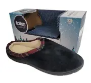 Totes Slide Slippers Mens XL 11-12 Black Corduroy Faux Fur Lined