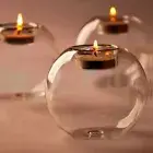 Glass Round Hollow Candle Holder Transparent Glass Candle Holder Party