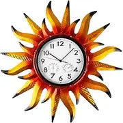 Jusimux Large Sun Outdoor Clock with Thermometer & Hygrometer Combo, Silent No-Ticking Outdoor Wall Clock, Waterproof Quartz Clock for Patio,Kitchen, Living Room,Bathroom,Garden. 25 Inch Yellow