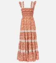 [Rixo] Rixo Aubrie floral smocked cotton midi dress AU 18 red