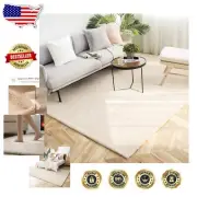 Luxuriously Plush 5x7 Beige Faux Rabbit Fur Area Rug for Bedroom and Living Room