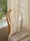 Japanese Boho Style Voile Tulle Beige Vintage Argyle Geometric Sheer Curtain Rod