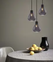 TULIP: Smokey Black Wine Glass Ribbed Multiple Round Base Pendant Lights
