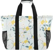 [sanluoli] Bag For Trunk Collapsable Beach Bag Tote Sandproof Canvas Tote Bag For Car, Flat Vector Design Flower Yellow White, 1 size