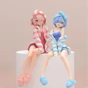 Jiumaocleu Rem and Ram Figure Statue Noodle Stopper Figure Model Remu and Ramu Sitting Pose Sculpture Desktop Decoration Christmas Birthday Gifts for Boys Girls