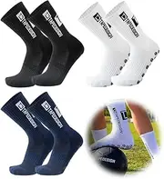 [VONJUMA] 3 Pairs Non-Slip Football Soccer Socks Non-Slip Pack Grip Socks Football Combed Breathable and Elastic Football Soccer Socks for Men Women Unisex Adult 40-45