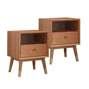 MIUZ 2x Bedside Tables Drawers Side Table Nightstand Storage Cabinet Solid Cherry Wood