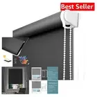 Elegant Solid Black Roller Blinds - 100% Blackout & Thermal Insulation, 42"x68"
