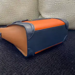 【翰貝格名牌館】二手真品 CELINE Nano Luggage 三拼 橘/深藍/焦糖 斜背 囧臉包 168243