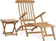 Generic Garden Deck Chair with Footrest and Table Solid Teak Wood