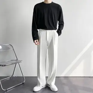 Zaer S-5XL 韓版寬鬆直筒休閒西褲 闊腿大尺碼 薄款男生西裝褲子 復古時尚薄款白色黑色長褲