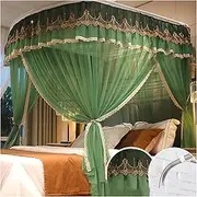 Princess Bed Canopy for Girls 4 Corner Post Bed Curtains Canopy 3 Openings with U-Shaped Bracket Double-Layer Lace Bed Decoration Mosquito Net for King Size and Large (Size:180×220×210cm,Col