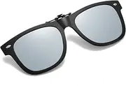 [OopsMi] Polarized Clip-on Sunglasses Unisex Anti-Glare Driving Sunglasses With Flip Up for Prescription Glasses (Rectangle-Silver)
