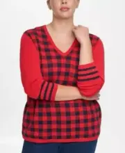 Tommy Hilfiger Red Buffalo Check Sweater - Women's Pullover Top
