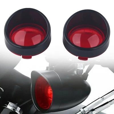W/Red Turn Signal Light Lens Cover Bezels Visor For Harley Dyna Softail Black