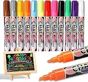 12 Colors Liquid Erasable Chalk Markers Pens - Washable & Wet Erase Neon Makers for Blackboard, Chalkboard Signs, Glass Window, Graduation Celebration School Kids Art for Cars