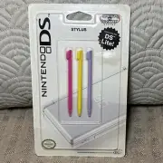 NIP Nintendo DS Lite Stylus Pen 3 Pack OEM Sealed Pastels Pink Yellow Purple NEW