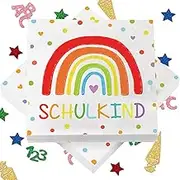 Pack of 40 Napkins for School, Rainbow, School Child 2025 Girls, School Decoration, Set of 3 with Napkins and Confetti, Perfect for Back to School Girls and Rainbow Party, 16.5 x 16.5 cm