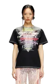 [Diesel] Diesel - Crew neck T-shirt with lyrics print - T-Shirts - Woman - Black XXS Black