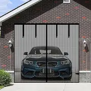 Magnetic Garage Screen Door for 1 Car Garage Doors 9x7FT- Reinforced Self Sealing Fiberglass Mesh Door with 4 Strapping Tapes, High Energy Magnets，Hands Free Door Screen with Closure Weighted Bottom