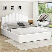 ALFORDSON Bed Frame Base with Gas Lift Storage Double Size Milton Series with Bed Head, Mattress Topper Platform Foundation with PU Leather Upholstery for Bedroom, White