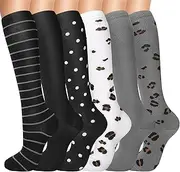 patinadrift 6 Pairs of Compression Stockings - Support Stockings for Men and Women Compression Socks Support Knee Socks for Running Hiking Travel, multi-coloured, Small-Medium
