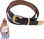 [Auliuse] Women's Black Minimalist Leather Belt - Slim Elegant Waistband, Simple Style Elastic Belt for Jeans, Skirts & Dress Pants, Classic Solid Design