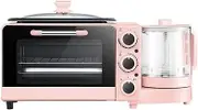 Breakfast Machine Mini Oven 4-in-1 Multi-Function Retro Coffee Maker with Kettle Electric Toaster Machine Stainless Steel Oven Removable Bakeware (Color : Pink)
