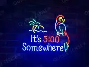 It's 5:00 Somewhere Parrot Palm Tree 17"x14" Neon Sign Lamp Light Gift Show EM