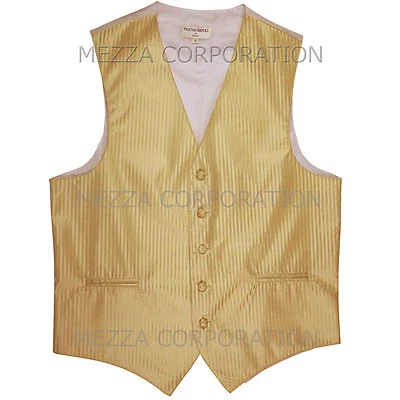 New Men's Tuxedo Vest Waistcoat Vertical Stripes only prom wedding party Gold