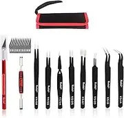Precision Tweezers Set, Kaisi 10 PCS ESD Tweezer Set, Anti-Static Stainless Steel Tweezers Kit Curved Tweezers for Craft, Jewelry, Electronics, Laboratory Work (10PCS)