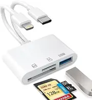 CULGC SD Card Reader, SD Card Adapter for iPhone, iPad, Memory Card Reader with Lightning and USB C Camera Adapter, Supports SD/Micro SD/USB 3.0, No App Driver Required