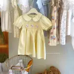 [哆蕾咪] 現貨 夏季新款黃色可愛卡通洋裝 韓版女童甜美娃娃領刺繡洋裝 女童洋裝 女童洋裝夏天 女童洋裝 童裝洋裝