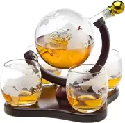 Whiskey Decanter Globe Set with 4 Etched Globe Whisky Glasses for Liquor Scot...