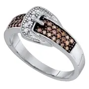 14k White Gold Brown Belt Buckle Diamond Band Ring 1/4 Cttw