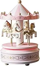Perfeclan Christmas Wooden Carousel Music Box Ornament Hand Painted Decorative Turn Horse Shaped Rotating for Holiday Decoration Sturdy, Pink