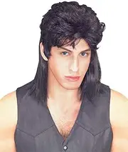 Rubie's Costume Humor Black Mullet Shoulder Length Wig, Black