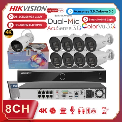 Hikvision 4k 8ch CCTV System 8MP Acusense 3.0 ColorVu 3.0 IP Camera 8POE NVR Lot
