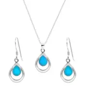 Turquoise Necklace Sterling Silver Drop Earrings Teardrop Jewelry Set - Silverly