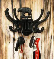 Cast Iron Rustic Forest Black Bear Free Spinning Wall Hanging Coat Hooks 9"Wide