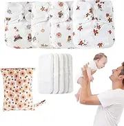 Cloth Diaper Starter Kit | Cloth Baby Diapers - Adjustable Baby Diapers Reusable, Cloth Diapers Nighttime Use, Breathable Cloth Baby Diapers, Absorbent Breathable Liners, 4 Inserts 1 Wet Bag, Prevents