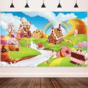 Candy Land Party Decoration Supplies, Extra Large Fabric Sweet Cartoon Background for Baby Shower Birthday Decoration, Lollipop Backdrop Candy House Banner Rainbow Baby Photography Background