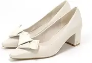 RANDA(ランダ) DP34055 Women's Monogram Ribbon Heel Pumps, White (Off-White), 24.0 cm