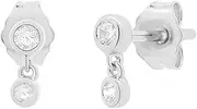 [Ordaamis] 925 Sterling Silver Double CZ stone Drop Stud Earrings, Round Cut, Girls' and Women's Jewellery