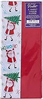 Design by Violet Christmas Red/White HoHoHo 4 Sheets Decorative Tissue Paper for Gift Wrapping Present Crafts Wrapping Paper 50cm x 70cm - Festive Tissue Paper - Christmas Tissue Paper